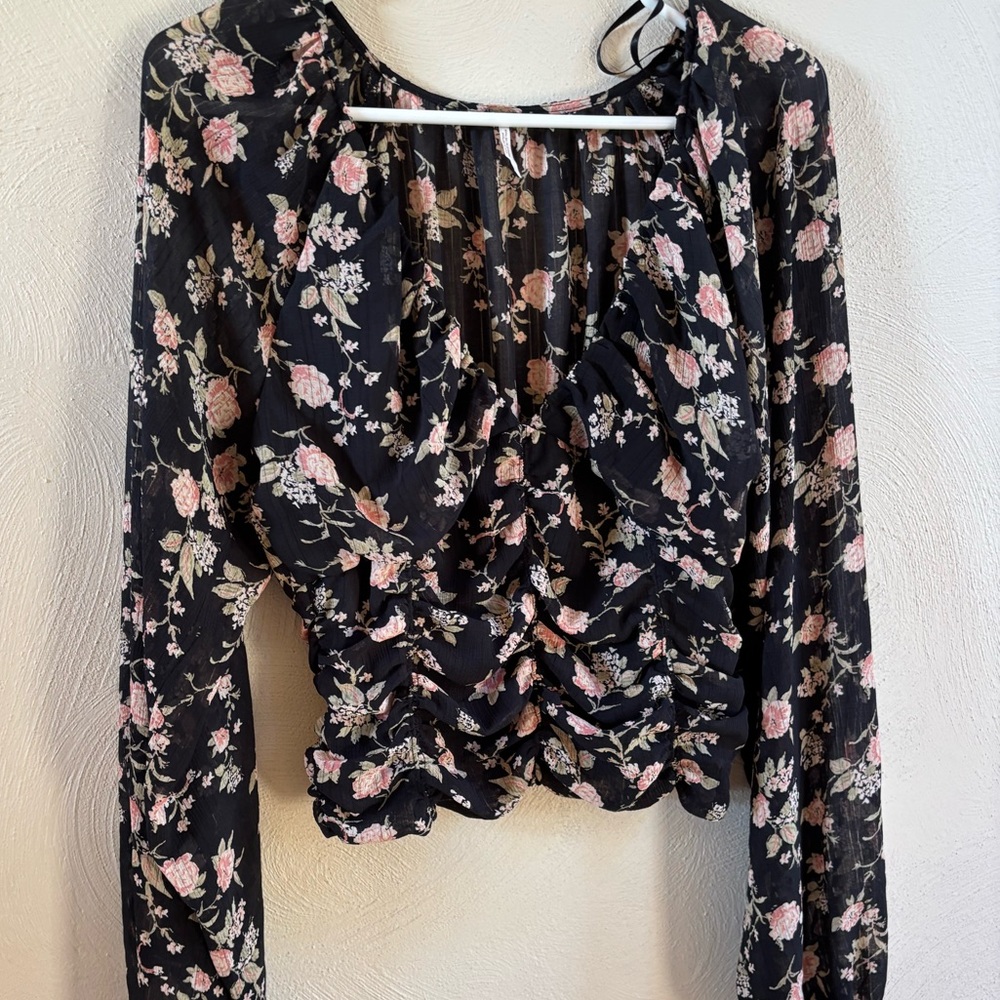 Free People Black Floral Blouse